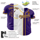 Custom Purple Purple White-Gold Authentic Split Fashion Baseball Jersey