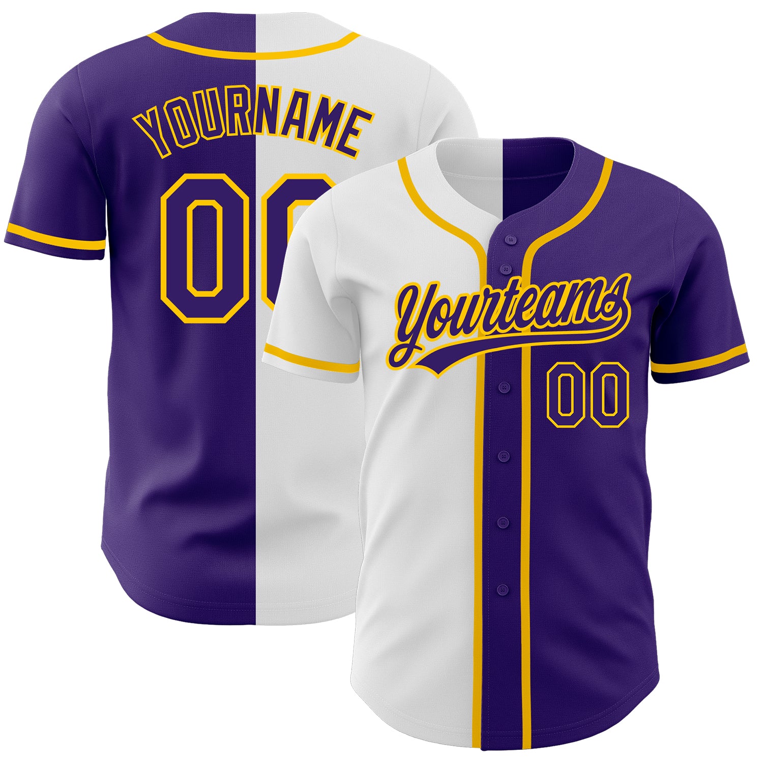 Custom Purple Purple White Gold Authentic Split Fashion Baseball Jersey Clearance FanCustom