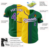 Custom Kelly Green Purple-Yellow Authentic Split Fashion Baseball Jersey