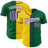 Custom Kelly Green Purple-Yellow Authentic Split Fashion Baseball Jersey