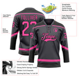 Custom Steel Gray Pink-Black Hockey Lace Neck Jersey
