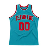 Custom Teal Red-Black Authentic Throwback Basketball Jersey