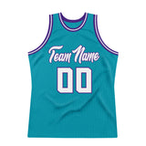Custom Teal White-Purple Authentic Throwback Basketball Jersey