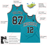 Custom Teal Black-White Authentic Throwback Basketball Jersey