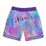 Custom Tie Dye Purple-White 3D Watercolor Gradient Authentic Basketball Shorts