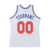 Custom White Orange-Royal Authentic Throwback Basketball Jersey