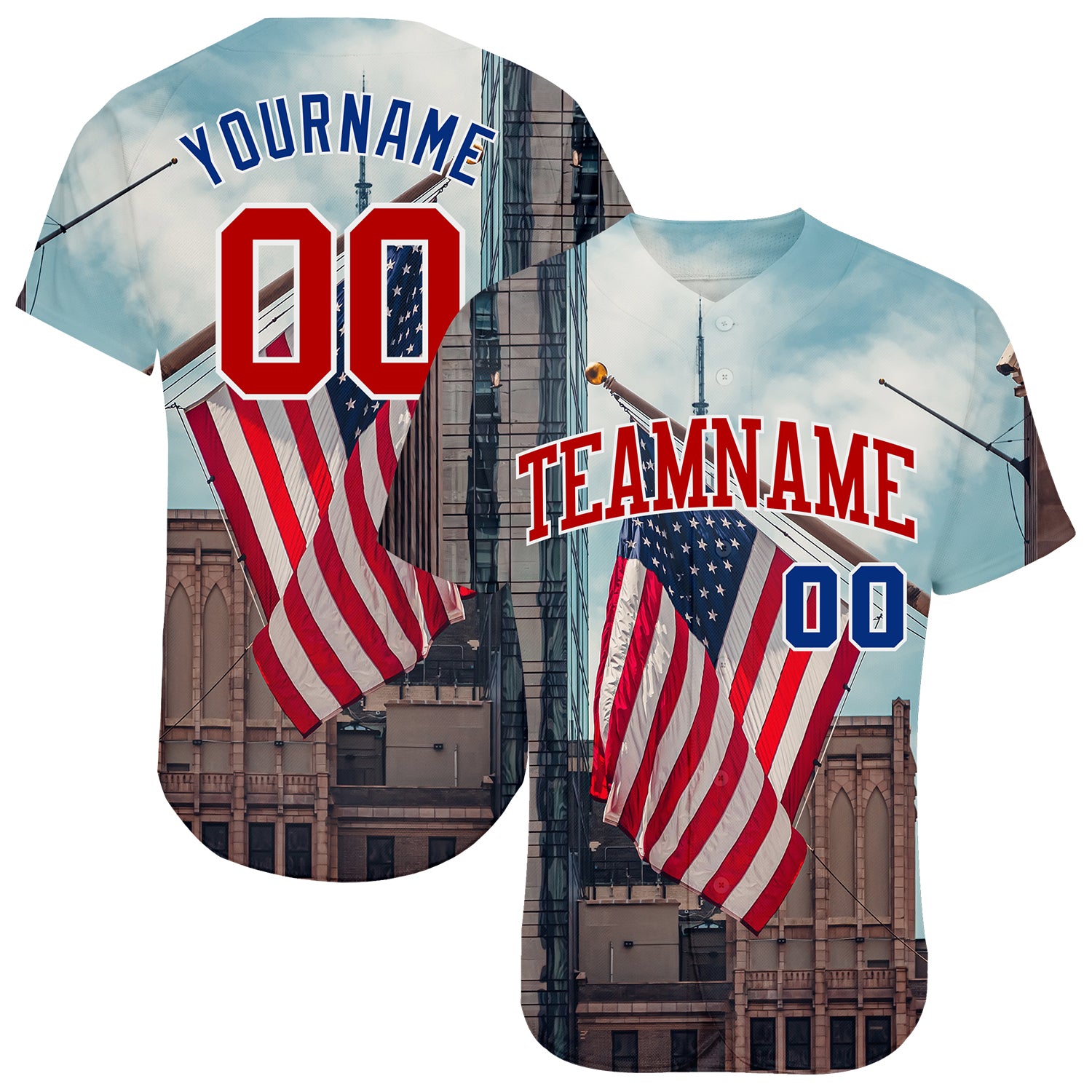 Custom White Red-Royal 3D American Flag Fashion Authentic Baseball Jersey