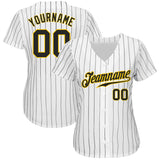 Custom White Black Pinstripe Black-Gold Authentic Baseball Jersey