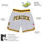 Custom White Black Pinstripe Black-Gold Authentic Basketball Shorts