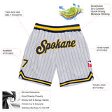 Custom White Navy Pinstripe Navy-Gold Authentic Basketball Shorts