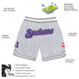 Custom White Purple Pinstripe Purple-Gray Authentic Basketball Shorts