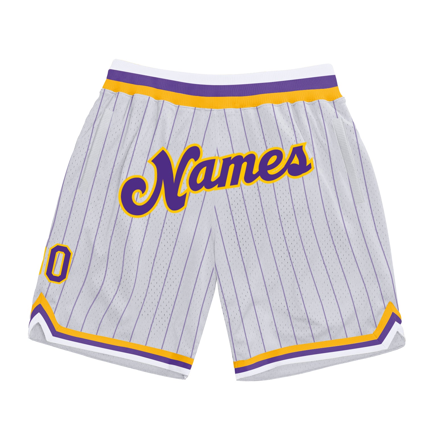 Custom White Purple Pinstripe Purple-Gold Authentic Basketball Shorts