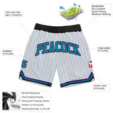 Custom White Teal Pinstripe Teal-Purple Authentic Basketball Shorts