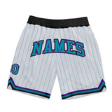Custom White Teal Pinstripe Teal-Purple Authentic Basketball Shorts
