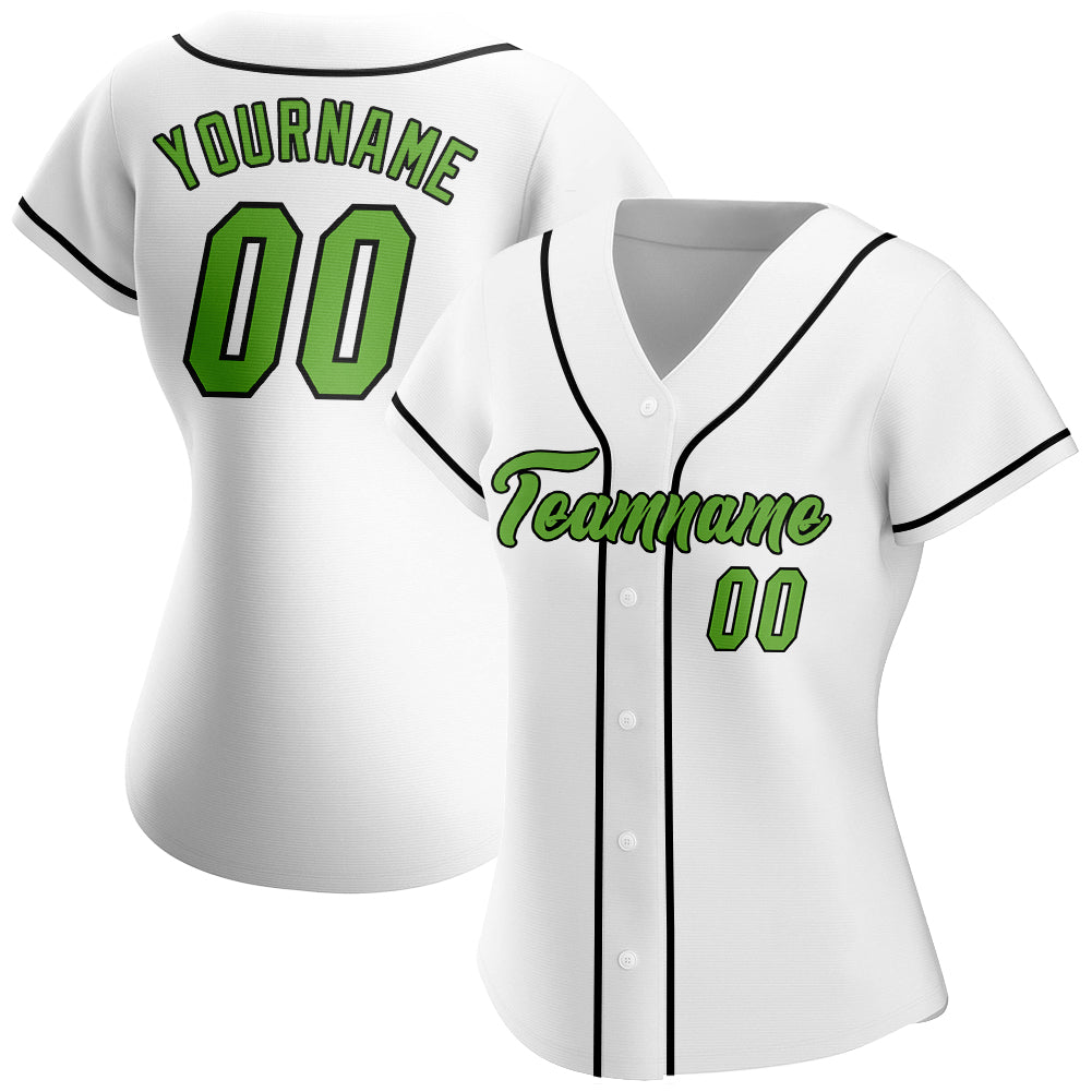 Custom White Neon Green-Black Authentic Baseball Jersey