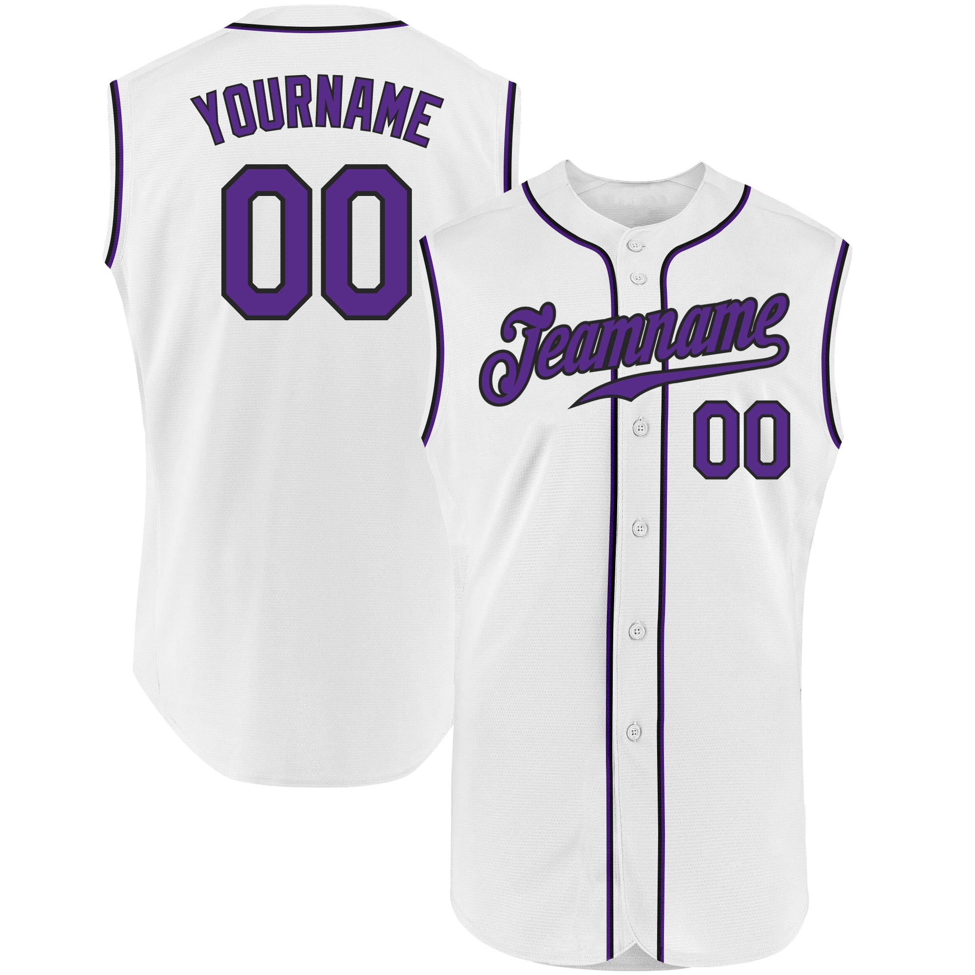 Custom White Purple-Black Authentic Sleeveless Baseball Jersey
