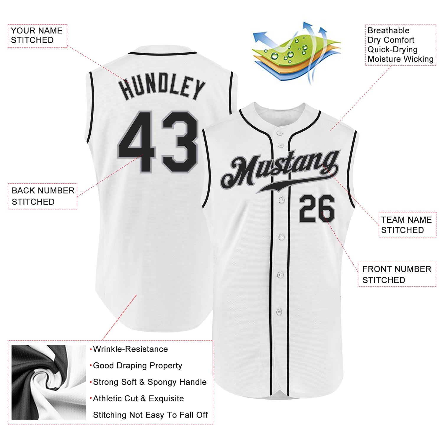 Custom White Black-Gray Authentic Sleeveless Baseball Jersey