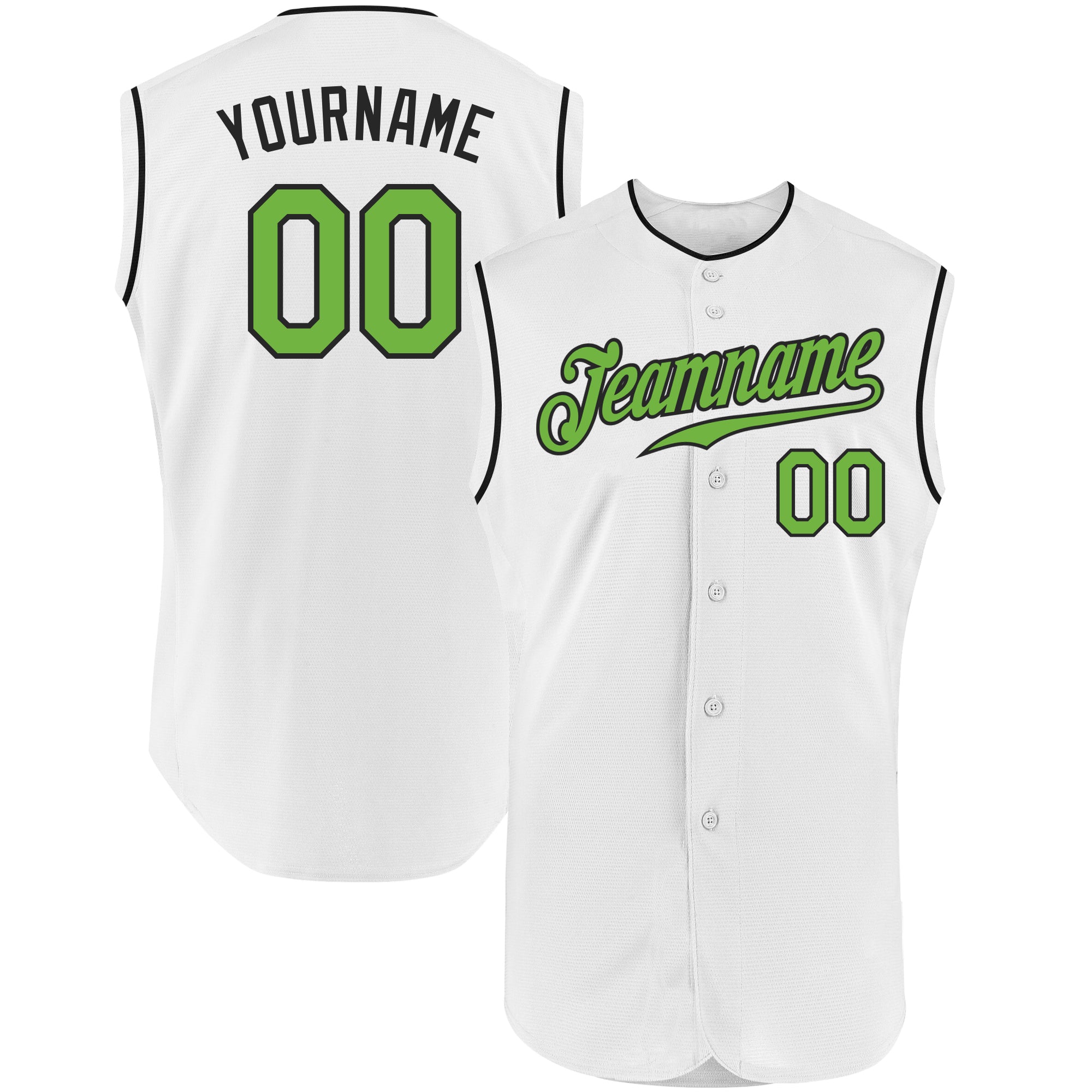 Custom White Neon Green-Black Authentic Sleeveless Baseball Jersey
