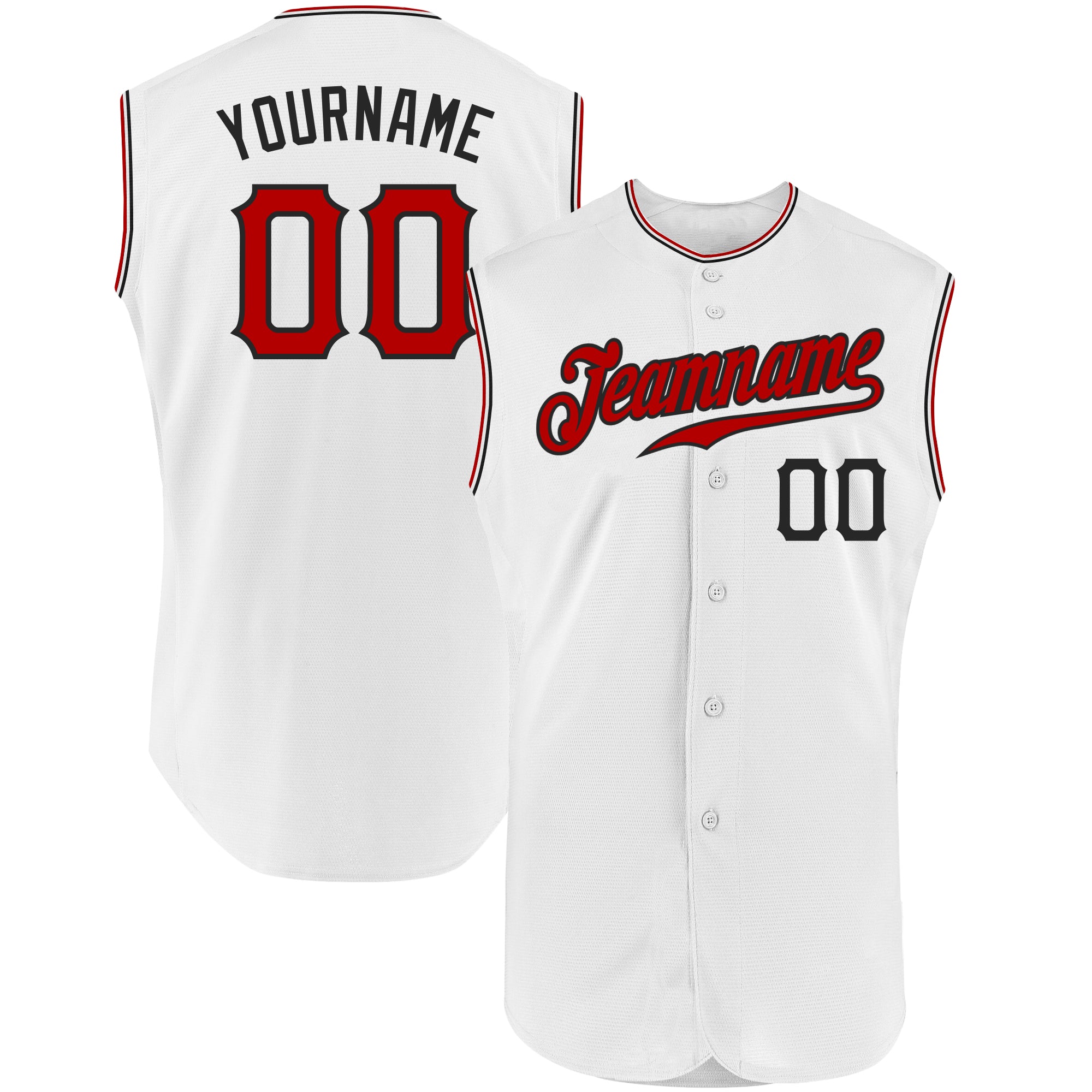 Custom White Red-Black Authentic Sleeveless Baseball Jersey