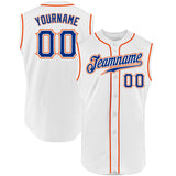 Custom White Royal-Orange Authentic Sleeveless Baseball Jersey