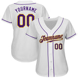 Custom White Purple-Gold Authentic Baseball Jersey