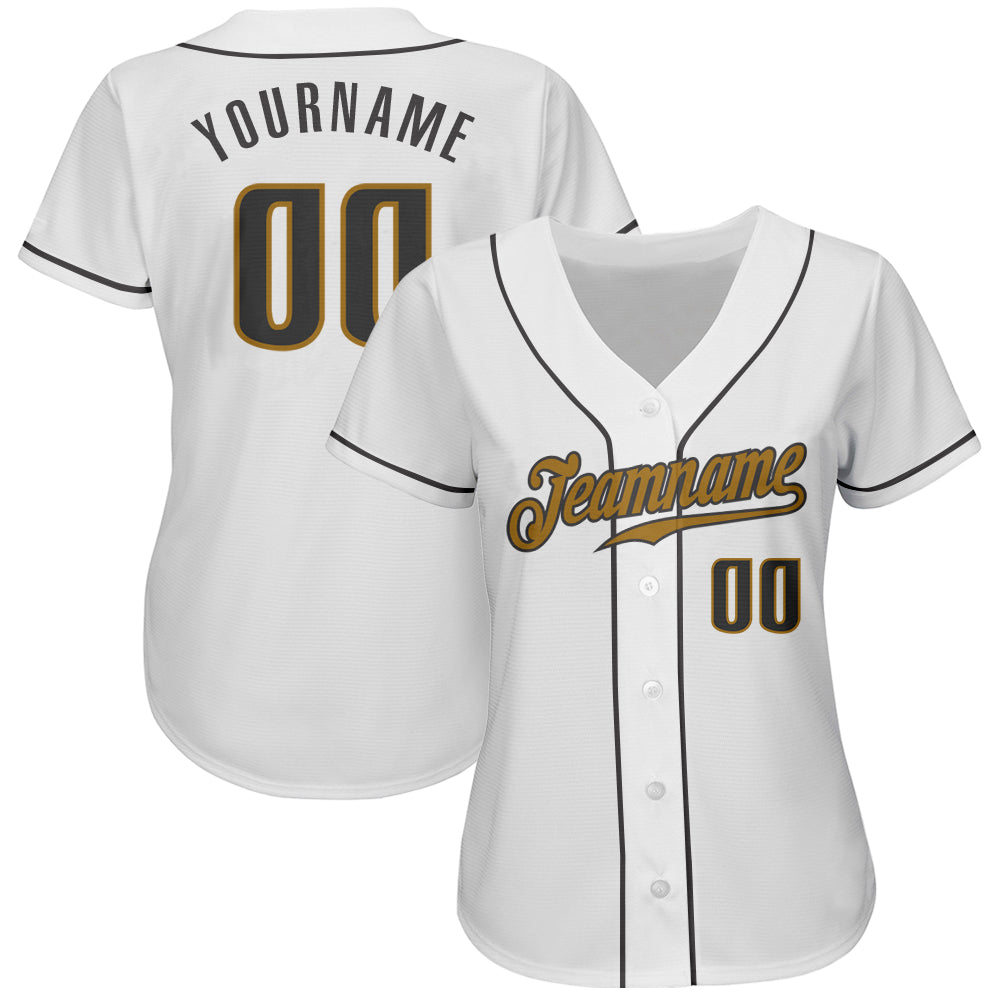 Custom White Steel Gray-Old Gold Authentic Baseball Jersey