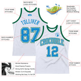Custom White Blue-Kelly Green Authentic Throwback Basketball Jersey