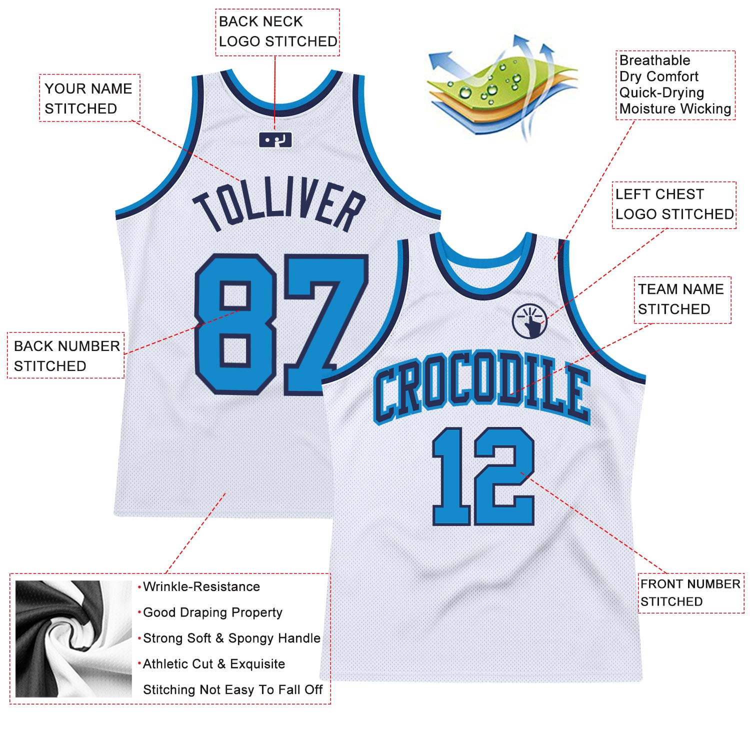Custom White Blue-Navy Authentic Throwback Basketball Jersey