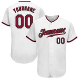 Custom White Crimson-Black Authentic Baseball Jersey