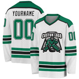 Custom White Kelly Green-Black Hockey Jersey