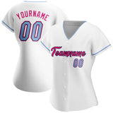 Custom White Light Blue Black-Hot Pink Authentic Baseball Jersey