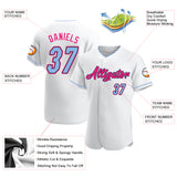 Custom White Light Blue Black-Hot Pink Authentic Baseball Jersey