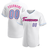 Custom White Light Blue Black-Hot Pink Authentic Baseball Jersey