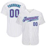 Custom White Purple Pinstripe Purple-Teal Authentic Baseball Jersey