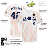 Custom White Orange Pinstripe Navy Authentic Baseball Jersey