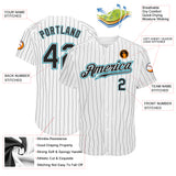 Custom White Black Pinstripe Black-Teal Authentic Baseball Jersey