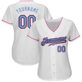 Custom White Light Blue Black-Pink Authentic Baseball Jersey