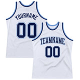 Custom White Navy-Light Blue Authentic Throwback Basketball Jersey