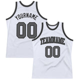 Custom White Steel Gray-Black Authentic Throwback Basketball Jersey
