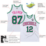 Custom White Kelly Green-Hot Pink Authentic Throwback Basketball Jersey