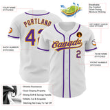 Custom White Purple-Gold Authentic Baseball Jersey