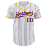 Custom White Purple Pinstripe Purple-Gold Authentic Baseball Jersey