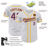 Custom White Purple Pinstripe Purple-Gold Authentic Baseball Jersey