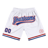 Custom White Royal-Red Authentic Throwback Basketball Shorts