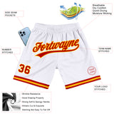 Custom White Red-Gold Authentic Throwback Basketball Shorts