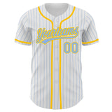 Custom White Light Blue Pinstripe Light Blue-Yellow Authentic Baseball Jersey