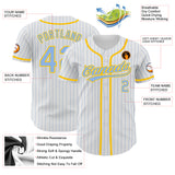 Custom White Light Blue Pinstripe Light Blue-Yellow Authentic Baseball Jersey