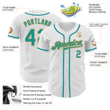 Custom White Teal-Old Gold Authentic Baseball Jersey