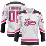 Custom White Pink-Black Hockey Lace Neck Jersey