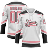 Custom White Medium Pink-Black Hockey Lace Neck Jersey